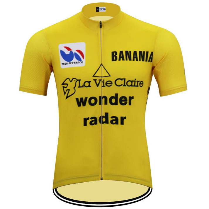 Maillot de cyclisme rétro jaune, Tour De France Wonder Radar La Vie Claire, citron, 1986