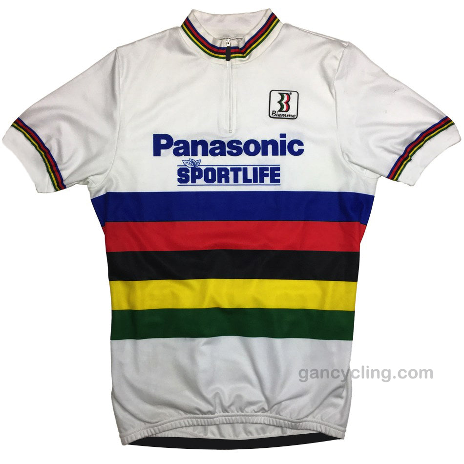 Maillot de cyclisme rétro Panasonic Sportlife Champion du monde 1990 Rudy Dhaenens