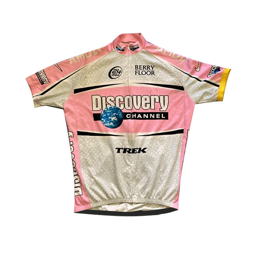 Maillot ciclista retro rosa de Discovery Channel, edición ganadora del Giro de Italia 2005