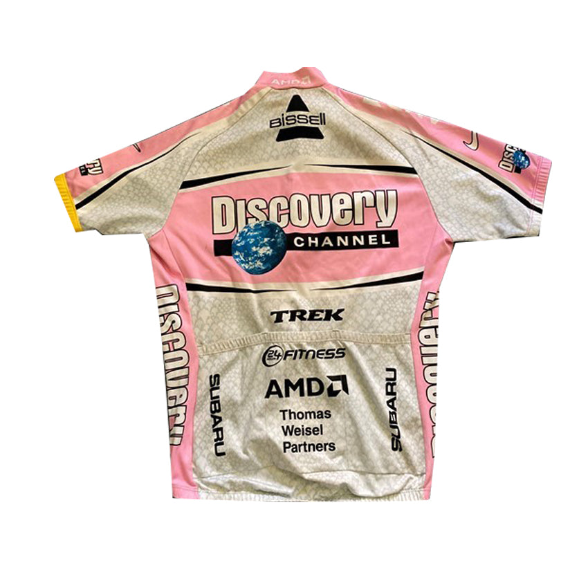 Maillot ciclista retro rosa de Discovery Channel, edición ganadora del Giro de Italia 2005