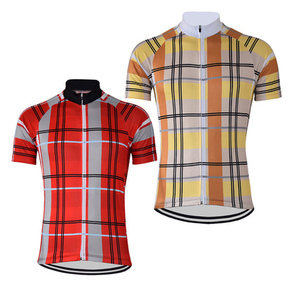 Maillot de cyclisme classique à carreaux Maillot de cyclisme rétro rouge et jaune