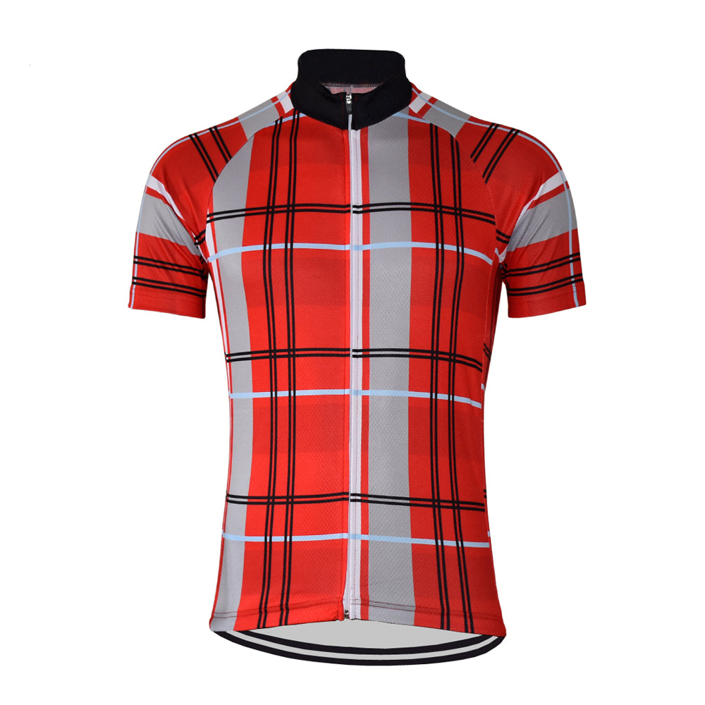 Maillot de cyclisme classique à carreaux Maillot de cyclisme rétro rouge et jaune