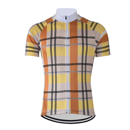 Maillot de cyclisme classique à carreaux Maillot de cyclisme rétro rouge et jaune