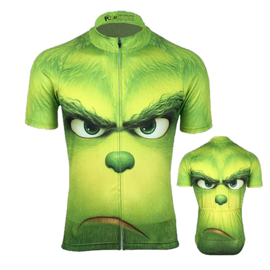 Maillot de cyclisme amusant vert pour homme avec visage de Grinch