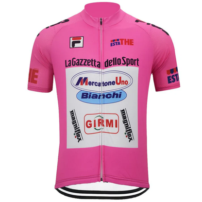 Maillot de cyclisme Giro d'Italia Mercatone Uno Bianchi Retro Pantani rose