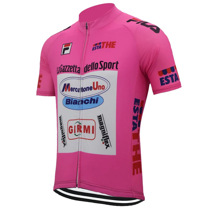 Maillot de cyclisme Giro d'Italia Mercatone Uno Bianchi Retro Pantani rose