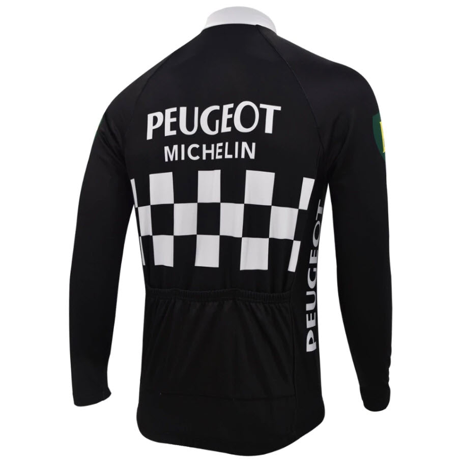 Peugeot BP Michelin Long Sleeve Black Retro Cycling Jersey(with Fleece Option)