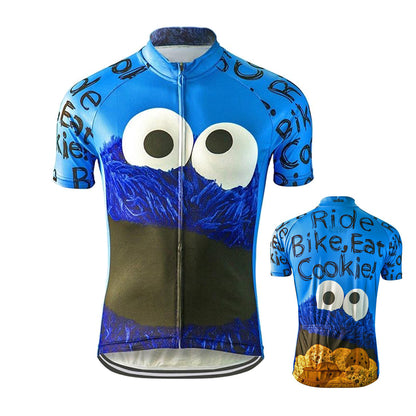 Sesame Street Cookie Monster Ride Bike Eat Cookie Blue Cycling Jersey