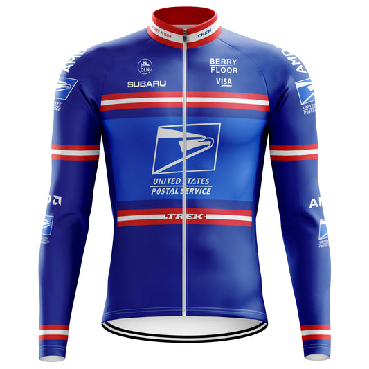 US Postal Service Pro Cycling Team Retro Blue Cycling Jersey Long Sleeve