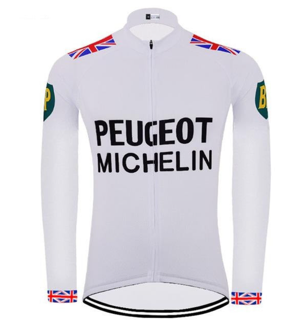 Peugeot BP Michelin Long Sleeve White Retro Cycling Jersey