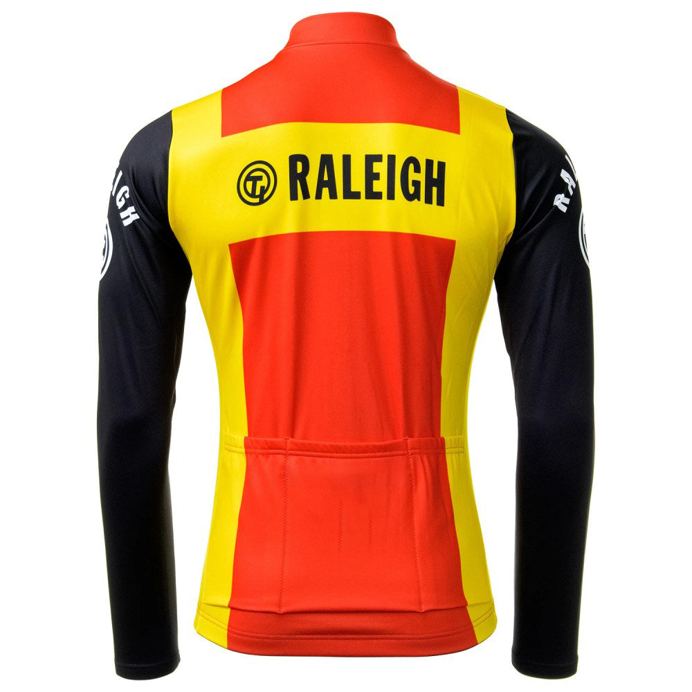 Maillot de ciclismo retro de manga larga rojo Raleigh (con opción de forro polar)