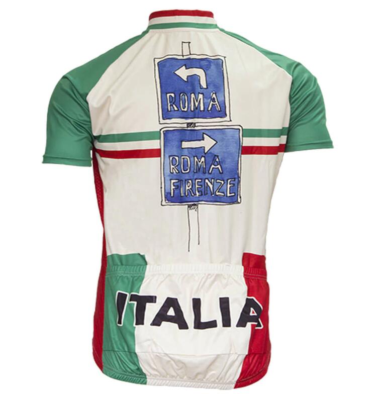 Jersey de ciclismo retro con la Torre de Pisa y la bicicleta de Italia