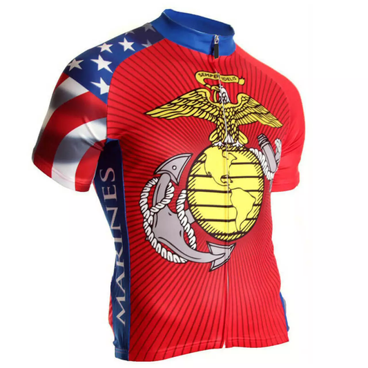 US Marines Men's Short Sleeve Red Cycling Jersey