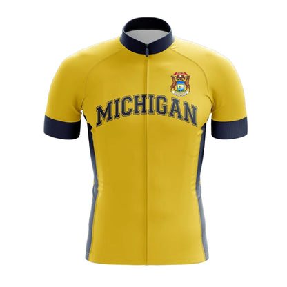 Michigan Flag Men's Short Sleeve Yellow Cycling Jersey