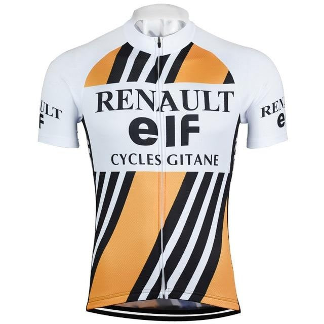 Maillots de l'équipe cycliste Renault Gitane (orange, jaune, noir)