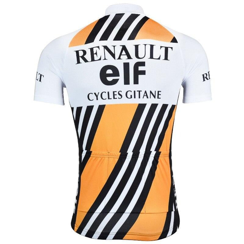 Maillots de l'équipe cycliste Renault Gitane (orange, jaune, noir)