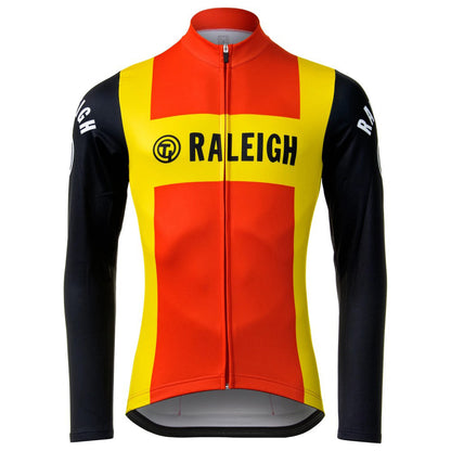 Maillot de ciclismo retro de manga larga rojo Raleigh (con opción de forro polar)