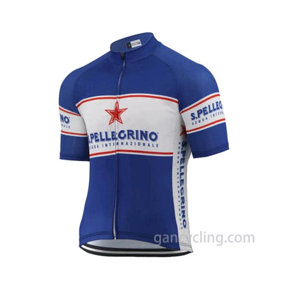 San Pellegrino Beer Blue Short Sleeve Retro Cycling Jersey