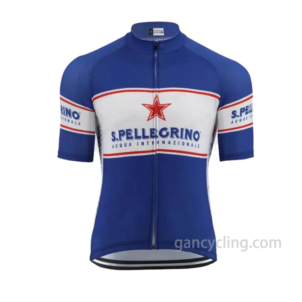 San Pellegrino Beer Blue Short Sleeve Retro Cycling Jersey