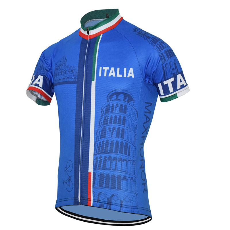 Italian cycling jersey blue summer short sleeves bicycle clothing