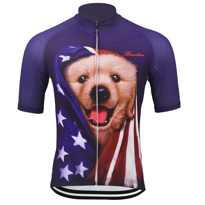 American Flag Men's Dog Short Sleeve Cycling Jersey