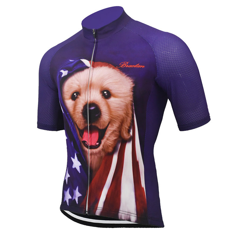 American Flag Men's Dog Short Sleeve Cycling Jersey