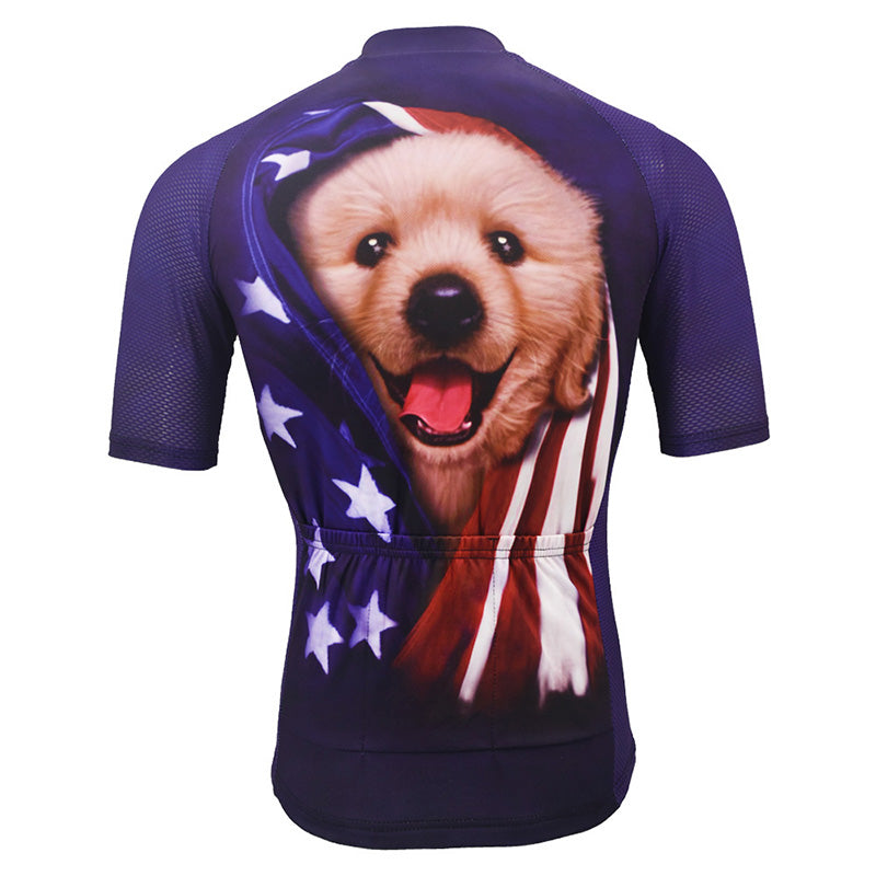 American Flag Men's Dog Short Sleeve Cycling Jersey