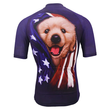 American Flag Men's Dog Short Sleeve Cycling Jersey