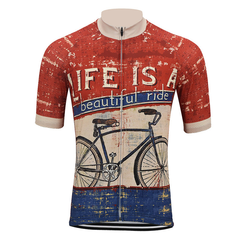 Life is a beautiful ride retro cycling jersey men short sleeve bike ware clothing