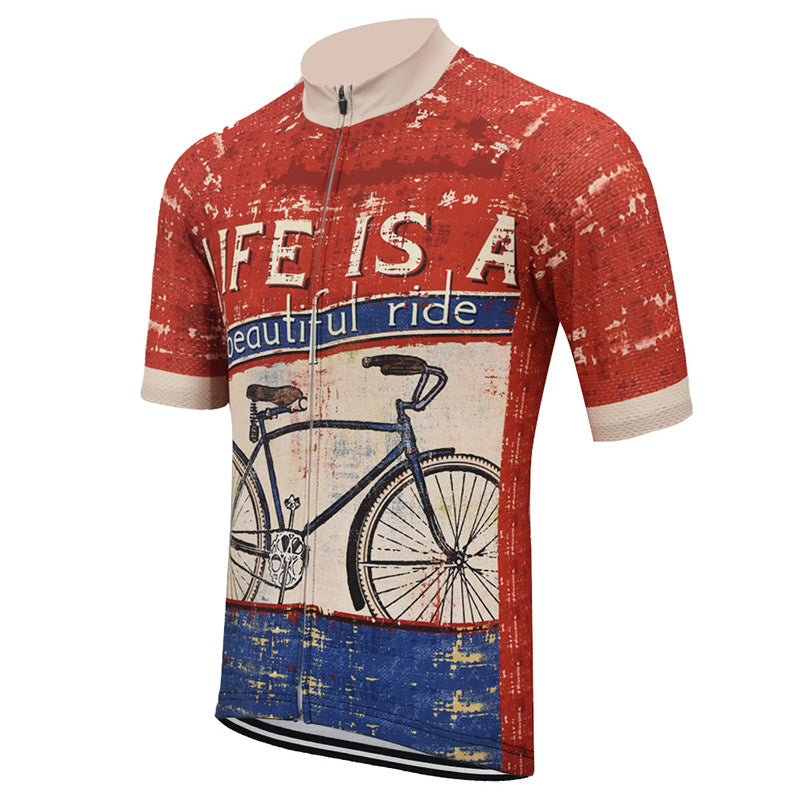 Life is a beautiful ride retro cycling jersey men short sleeve bike ware clothing