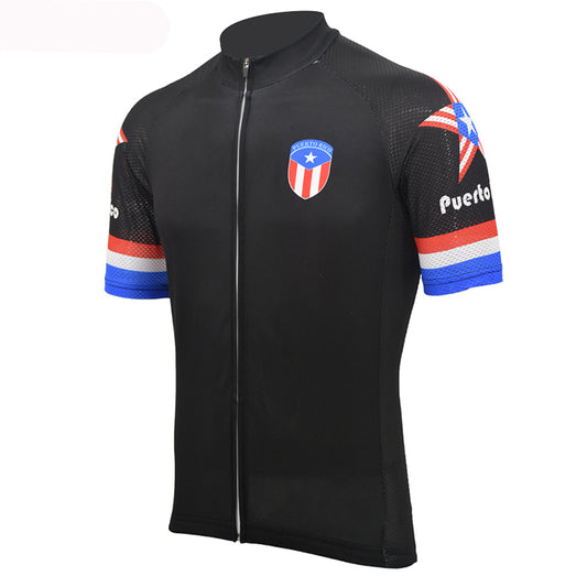 Puerto Rico men black cycling jersey short sleeve summer ride clothes