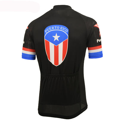 Puerto Rico men black cycling jersey short sleeve summer ride clothes