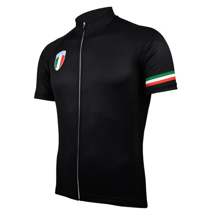 Italian Team Cycling Jersey Men Black Short Sleeve Ride Colthing