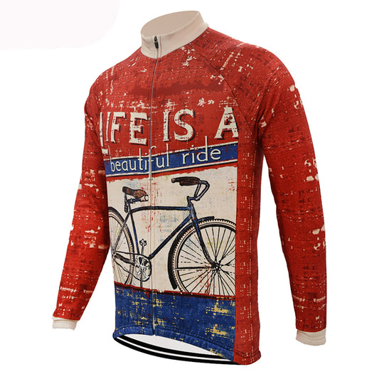 Life is a beautiful ride cycling jersey men winter fleece long sleeve no fleece retro jerseys