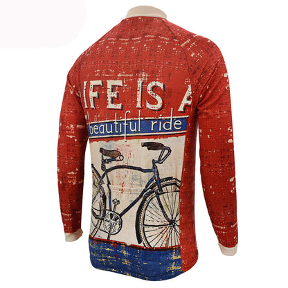 Life is a beautiful ride cycling jersey men winter fleece long sleeve no fleece retro jerseys