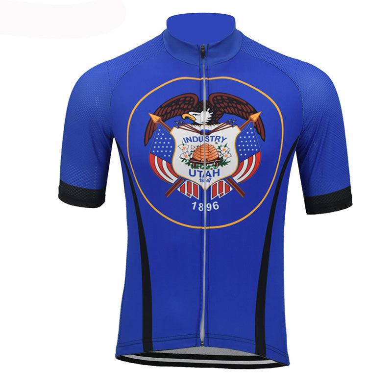 Utah 1847 cycling jersey men short sleeve blue 1896 bike colthing