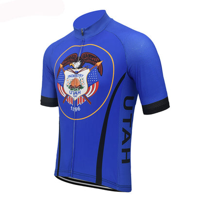 Utah 1847 cycling jersey men short sleeve blue 1896 bike colthing