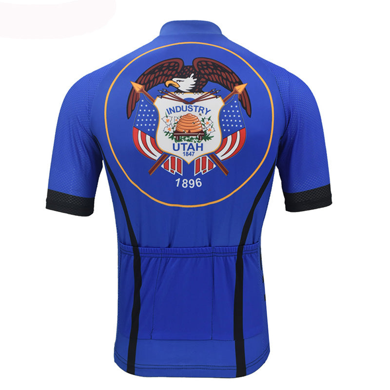 Utah 1847 cycling jersey men short sleeve blue 1896 bike colthing