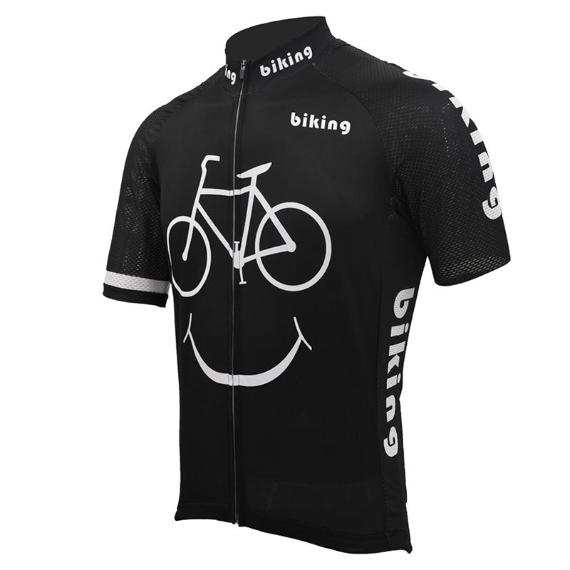 biking smiley men cycling jersey black breathable short sleeve yellow cycling clothing