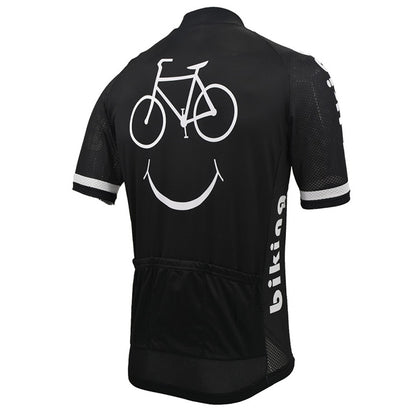 biking smiley men cycling jersey black breathable short sleeve yellow cycling clothing