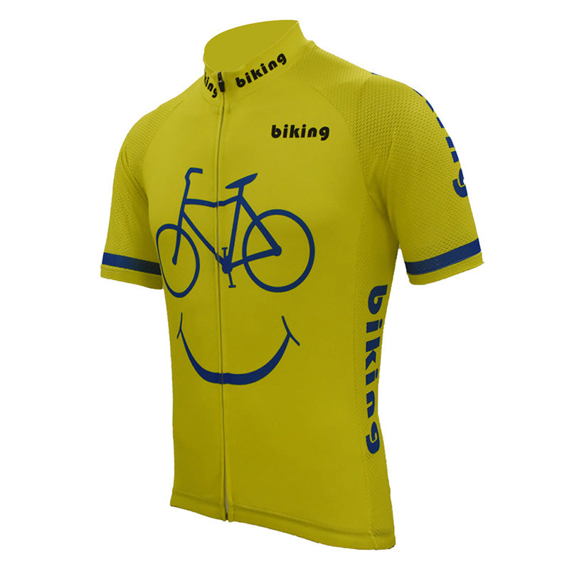 biking smiley men cycling jersey black breathable short sleeve yellow cycling clothing