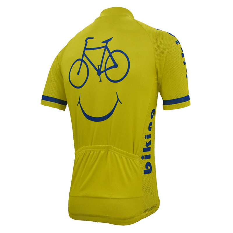 biking smiley men cycling jersey black breathable short sleeve yellow cycling clothing