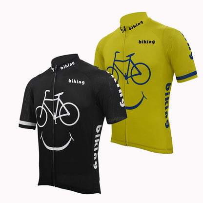 biking smiley men cycling jersey black breathable short sleeve yellow cycling clothing