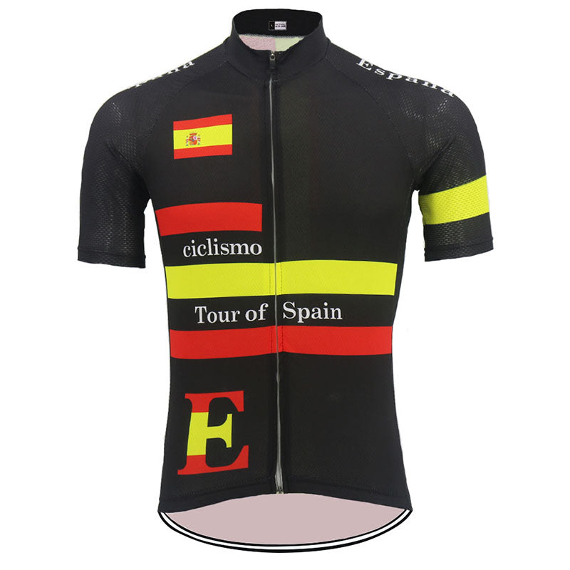 Tour of spain men cycling jerseys short sleeve black mtb clothing ciclismo