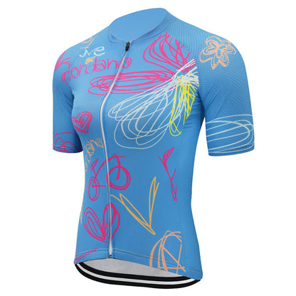 Love My Bike Women's Sky Blue Cycling Jersey Short Sleeve MTB Clothing