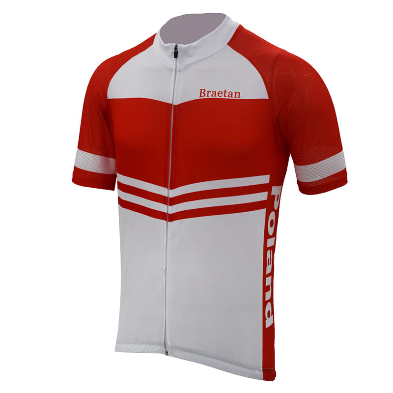 Polish new men's cycling jersey red short sleeve white cycling colthing