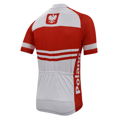 Polish new men's cycling jersey red short sleeve white cycling colthing