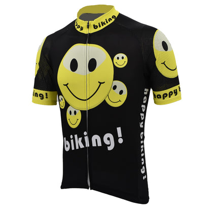 happy biking men cycling jerseys short sleeve black bicycle colthing