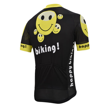 happy biking men cycling jerseys short sleeve black bicycle colthing